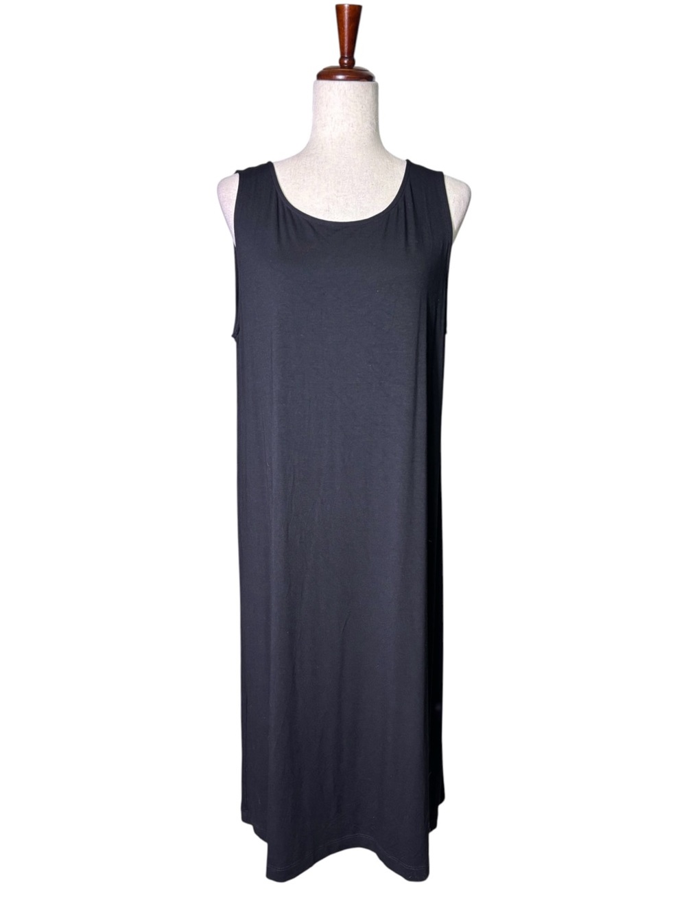 Eileen Fisher Black Stretch Rayon Sleeveless Maxi Tank Dress Large